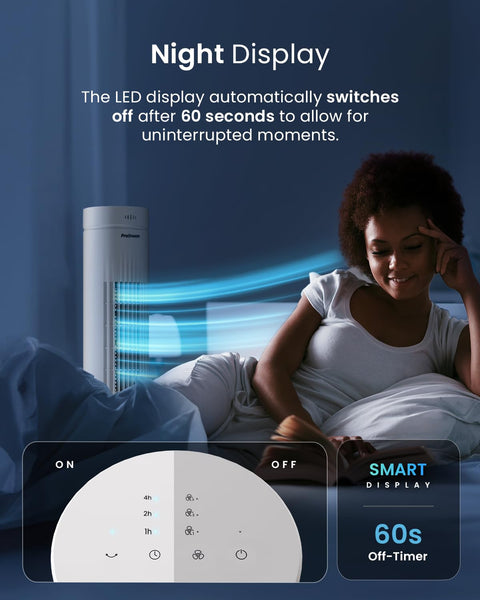 Pro Breeze Bladeless Tower Fan Quiet & Portable with Remote Control, 90° Oscillation, 15h Timer, 4 Modes, 3 Speeds - Powerful Electric 45W Motor Standing Air Circulator for Bedroom & Office