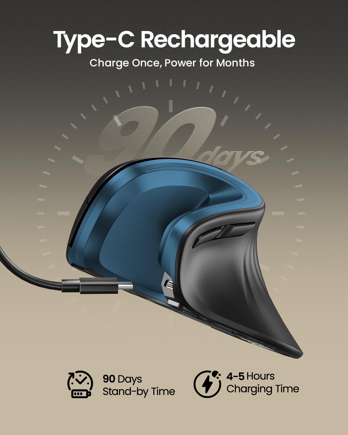 ProtoArc EM11 NL Ergonomic Mouse, Wireless Vertical Mini Mouse Rechargeable Optical Mice with Multi-Device (2*Bluetooth + USB Connection), 3 Adjustable DPI for Computer, iPad, Mac, Windows Black