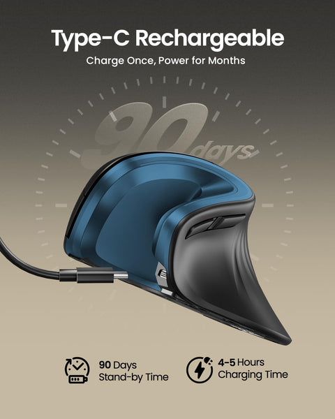 ProtoArc EM11 NL Ergonomic Mouse, Wireless Vertical Mini Mouse Rechargeable Optical Mice with Multi-Device (2*Bluetooth + USB Connection), 3 Adjustable DPI for Computer, iPad, Mac, Windows Black