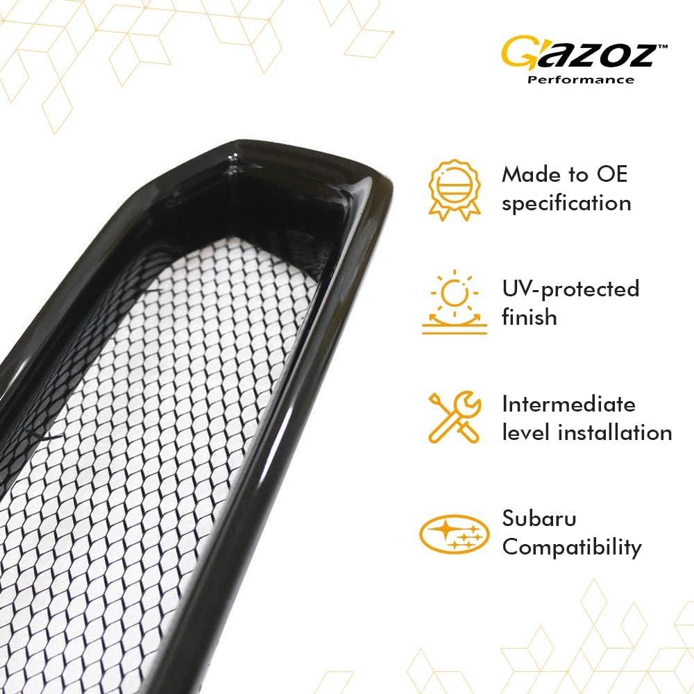 Exterior Accessories Parts - Glossy Front Grille Compatible With 2018 2019 2020 2021 Subaru WRX STI VA - Gloss Black Finished W/Black Mesh Grill - Debadge