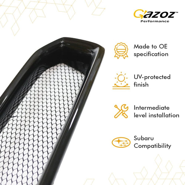 Exterior Accessories Parts - Glossy Front Grille Compatible With 2018 2019 2020 2021 Subaru WRX STI VA - Gloss Black Finished W/Black Mesh Grill - Debadge