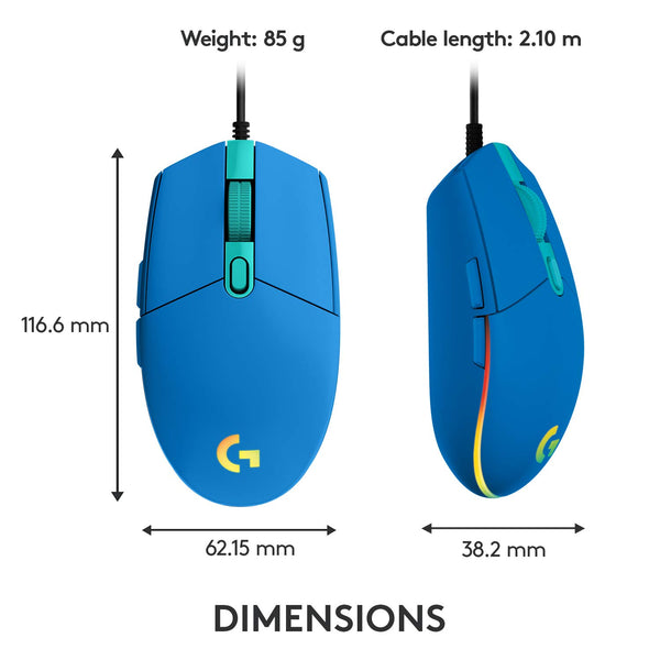 Logitech G203 LIGHTSYNC Gaming Mouse with Customizable RGB Lighting, 6 Programmable Buttons, Gaming Grade Sensor, 8K DPI Tracking, Lightweight - Lilac