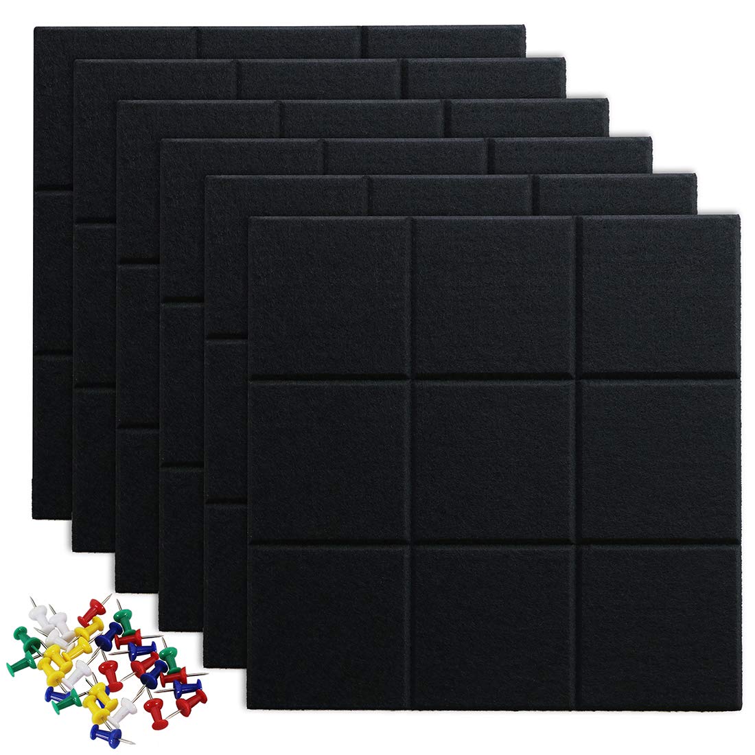 Uoisaiko Large 30x30cm Felt Board Tiles with 30 Pins, Pack of 6 Bulletin Board Notice Boards for Home Office Kitchen, Self Adhesive Pin Board Wall Tiles for Photos Memos