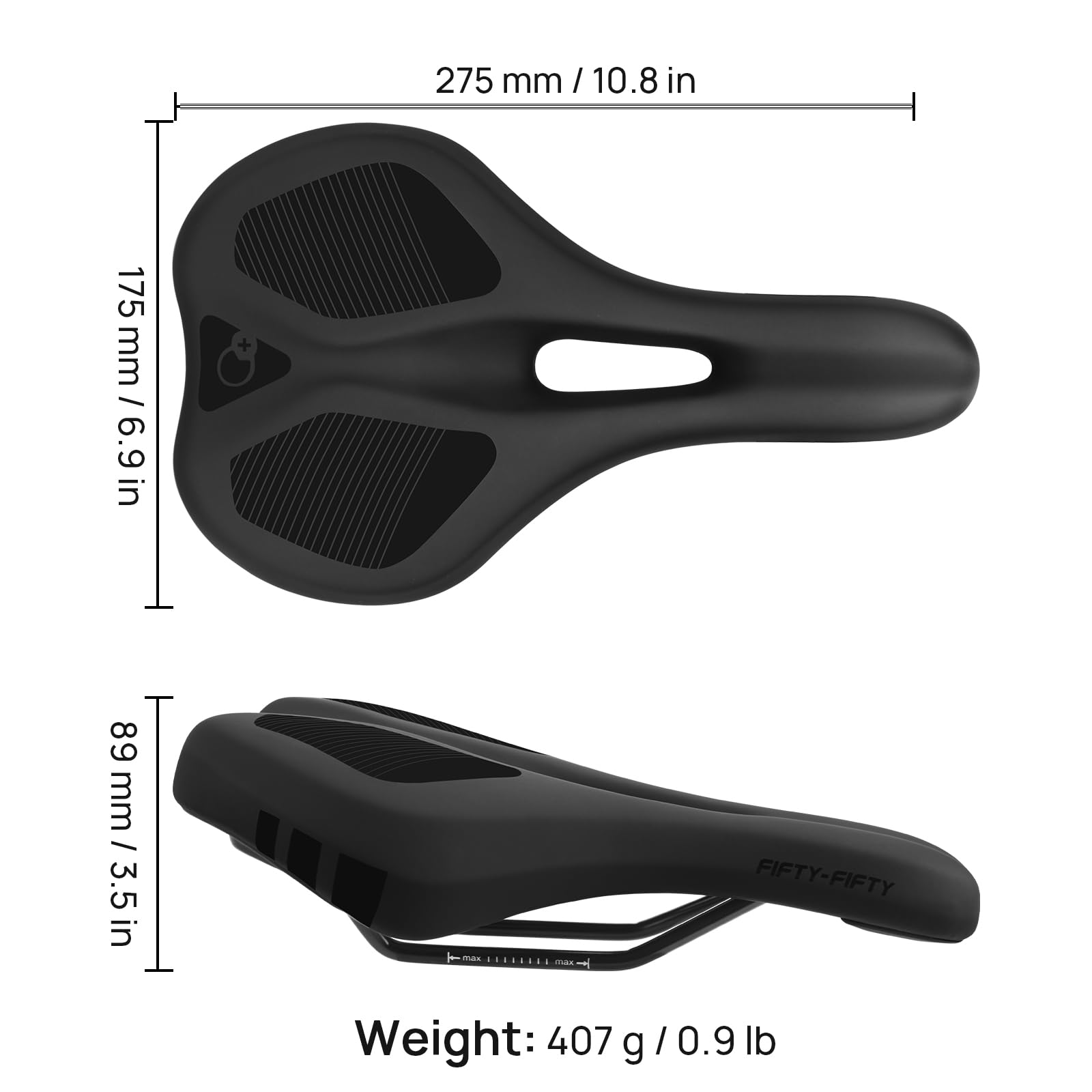 FIFTY-FIFTY Mountain Bike Saddle, Comfortable Memory Foam Padded Bicycle Seat, Breathable Waterproof Bicycle Saddle for Men and Women, Compatible with