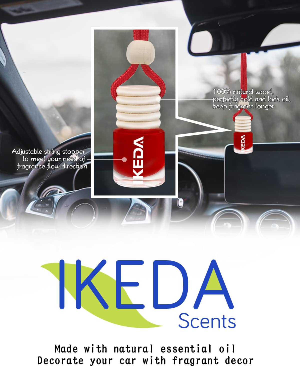 Ikeda scents Ikeda Car Air Fresheners | Automotive Hanging Pendant | Auto Perfume Diffuser with Real Oil | Strong and Long Last Fragrance | Fresh Smell Cover Odours | Car Accessories for Men Women