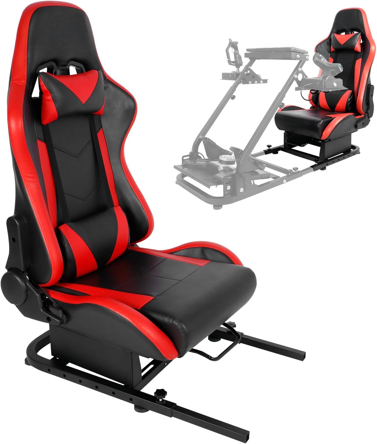 Anman Racing Simulator Cockpit with Red Seat Fit for Minneer Dardoo Flight Sim Game Chair with Neck Pillow Lumbar,Seat Belt Drilling Support for DIY (Not Included Wheel Shifter Pedal)