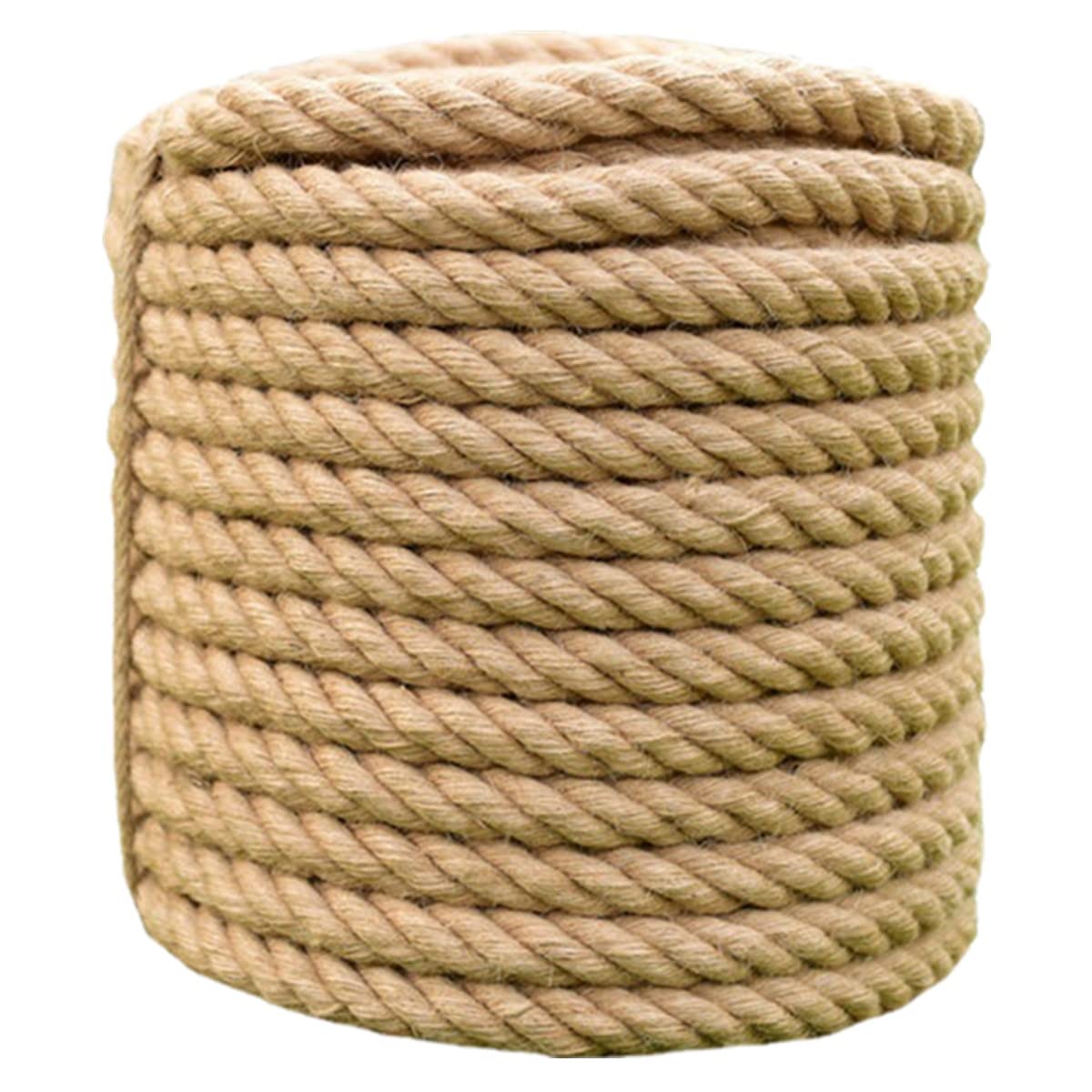 20mm Natural Hemp Ropes Decking Jute Rope 4 Strand Super Strong War Garden Decoration Camping DIY Cat Scratcher Twine Rope (20MM-20M)