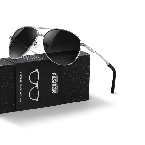 Pilot Men's Polarized Sunglasses - Unisex UV400 Protection Black Sunglasses for Driving, Fishing, Running - Classic Ultra Light Shades