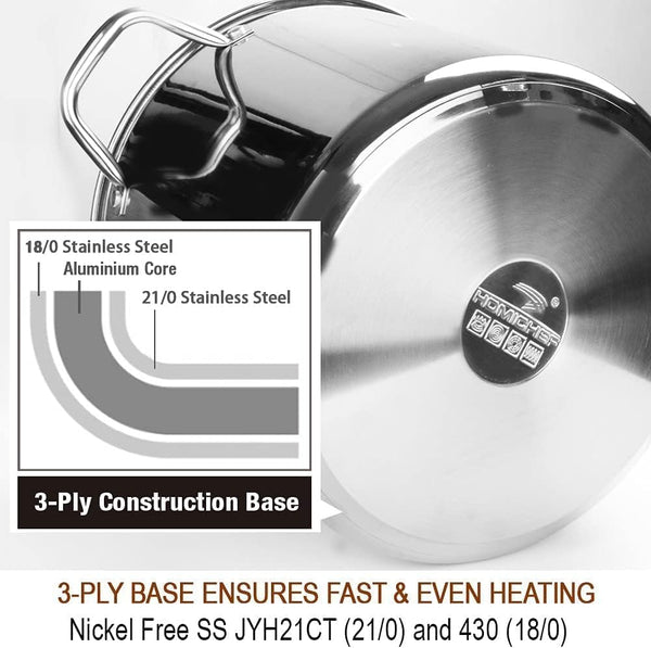 HOMICHEF Large Nickel Free Stainless Steel Stock Pot with Lid (31 cm, 19 Litre) - Mirror Polished Stock Pot 19L with Lid - Heavy Soup Pot Large