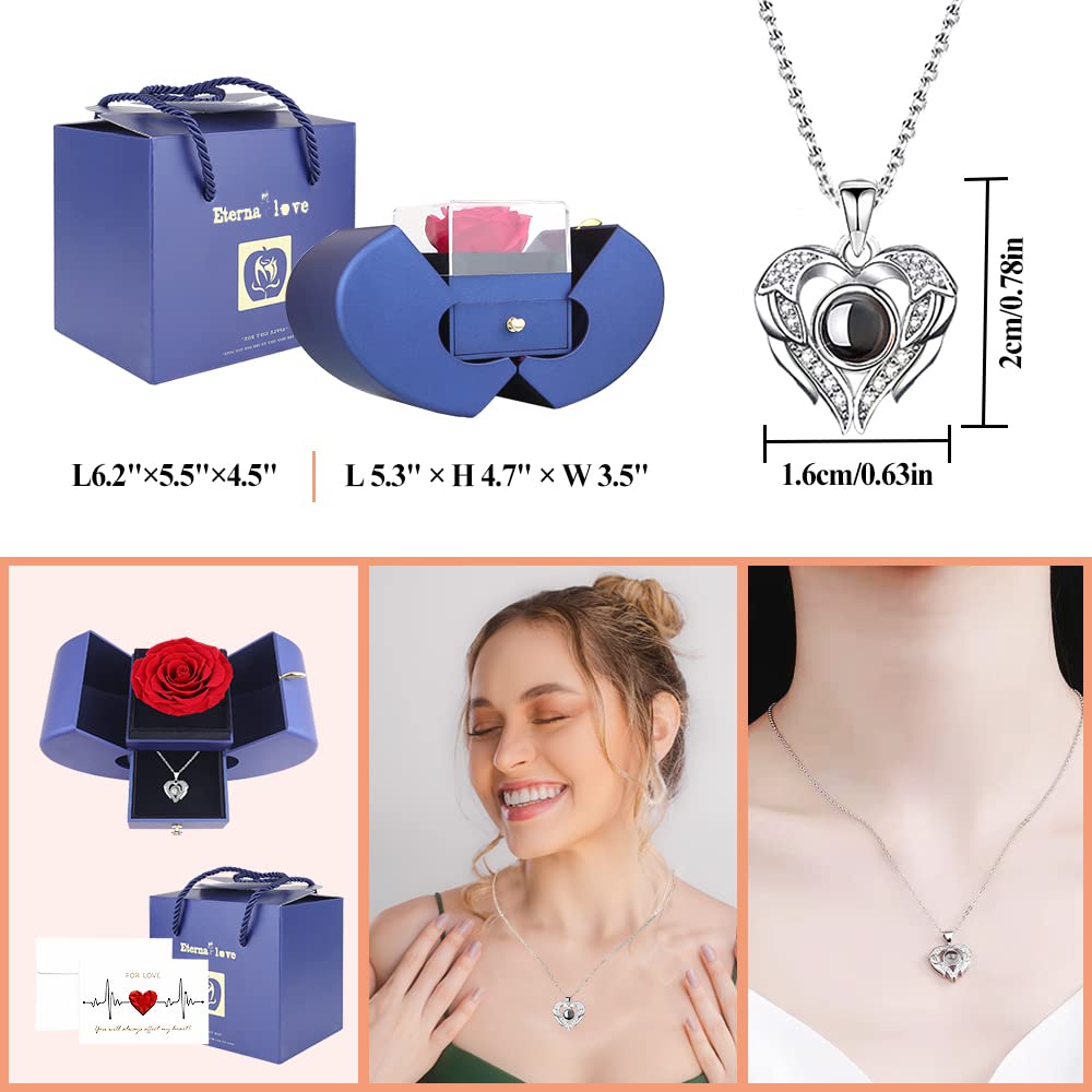 Firestyle Preserved Real Rose Gifts for Women,Mum,Wife,Eternal Flowers Rose with I Love You Necklace in 100 Languages,Gifts for her on Birthday,