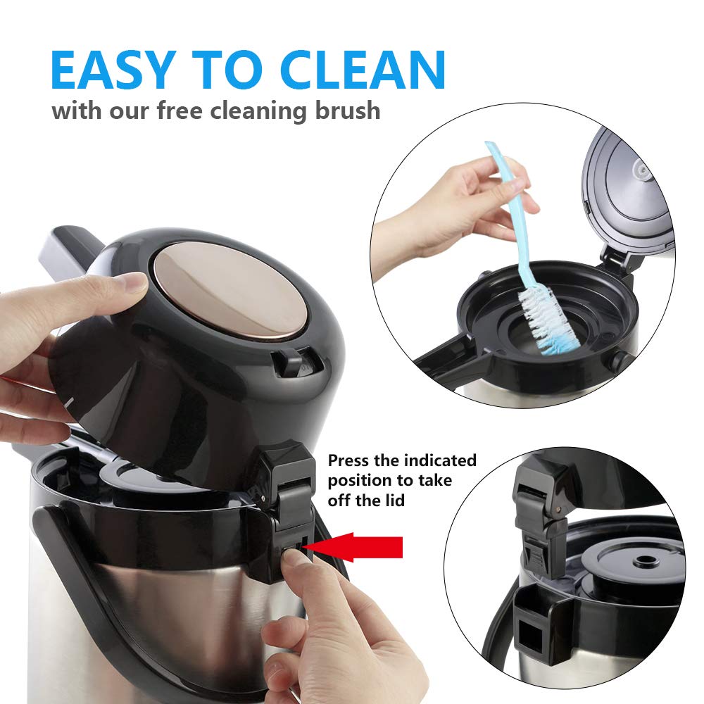 Airpot Coffee Carafe - TOMAKEIT Thermal Beverage Dispenser Insulated Pump Action Airpot for Hot/Cold Water (Press Pump)