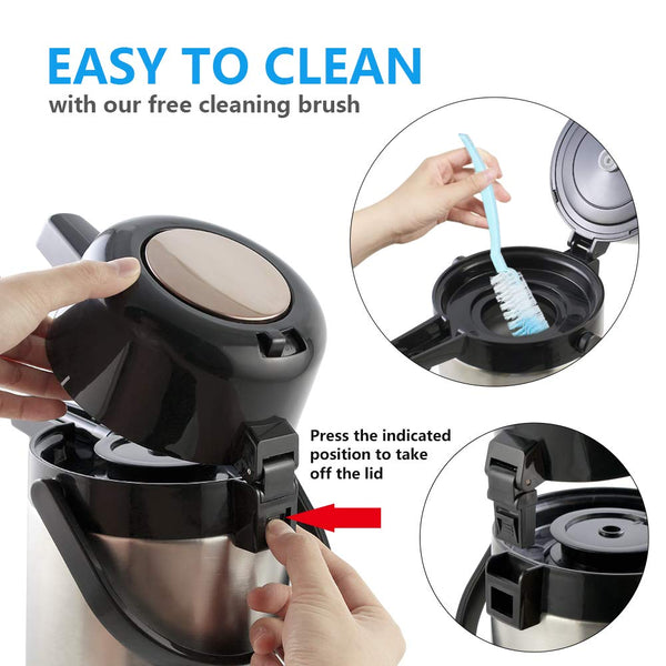 Airpot Coffee Carafe - TOMAKEIT Thermal Beverage Dispenser Insulated Pump Action Airpot for Hot/Cold Water (Press Pump)