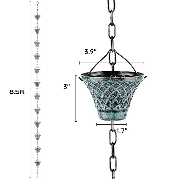 Hanayard Decorative Blue Plaid Rain Chain Umbrella Shape Downspouts 8.5 FT Outdoor Garden Decor for Gutters - 12 Cups?
