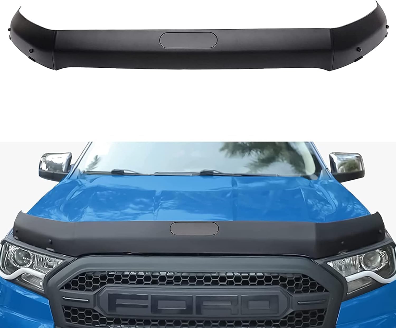 JHCHAN Bonnet Guard for Ford Ranger 2015-2022 Wildtrak Raptor XL XLT Limited Stormtrak T7 T8 Bonnet Wind Stone Deflector Protective Trim Accessories Matte Black ABS (Bonnet Protector Only)