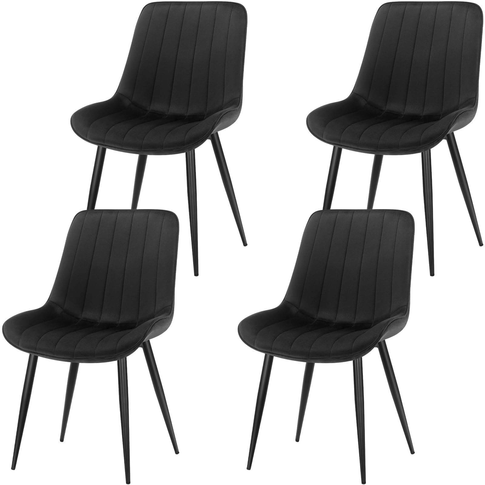 LONGTOO Set of 6 Dining Chairs with Velvet Upholstered Seat & Backrest,Stable Metal Legs,Modern Stripe Design,Champagne