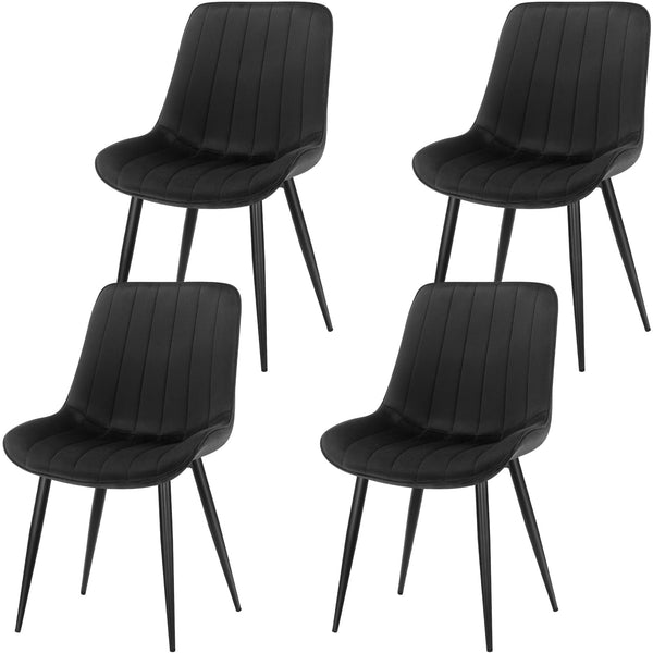 LONGTOO Set of 6 Dining Chairs with Velvet Upholstered Seat & Backrest,Stable Metal Legs,Modern Stripe Design,Champagne