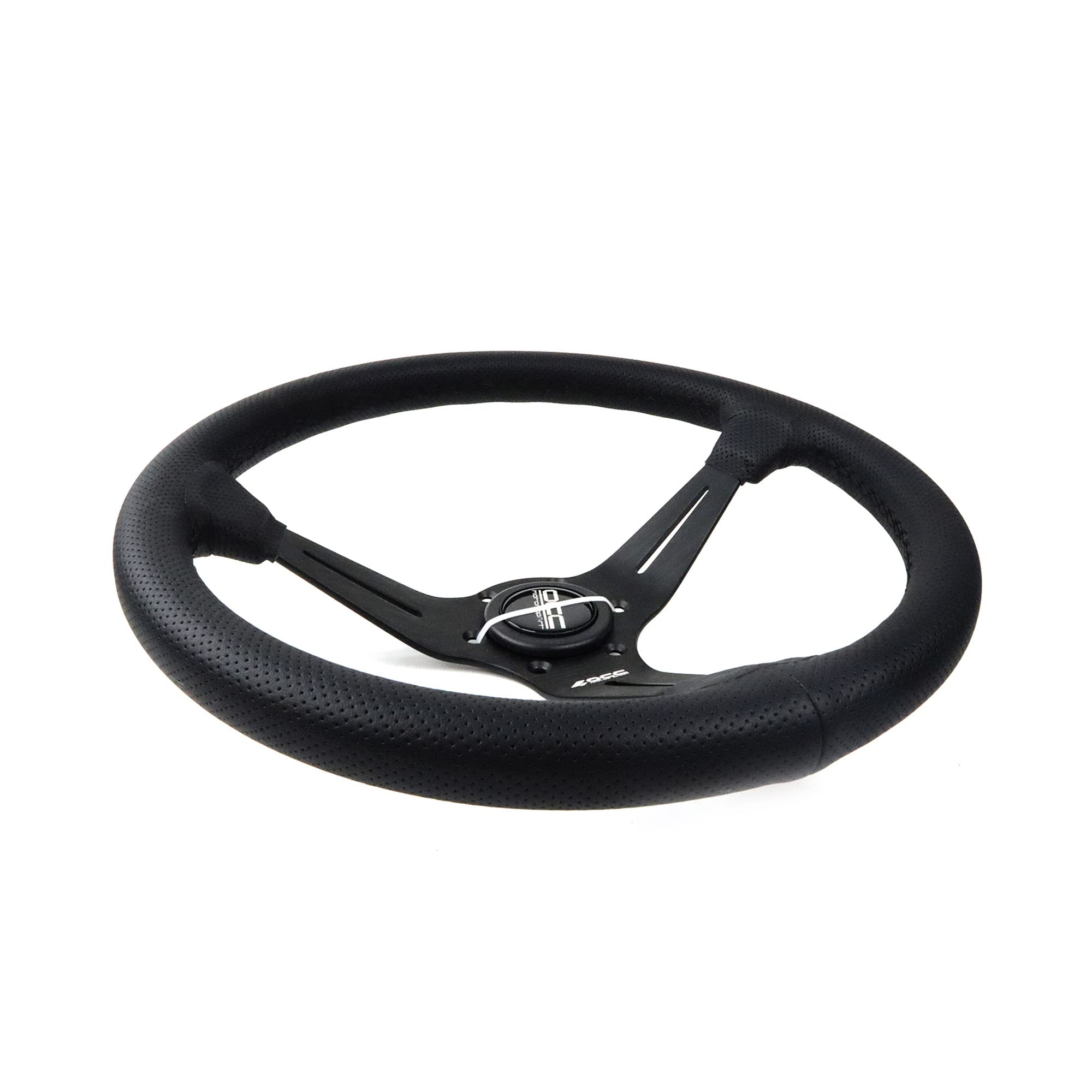 OCC MOTORSPORT OFFSET STEERING WHEEL CLASSIC MODEL PERFORATED LEATHER WITH BLACK ARMS - 90 MM FULL DISH WHEEL - 350MM (14 INCH)