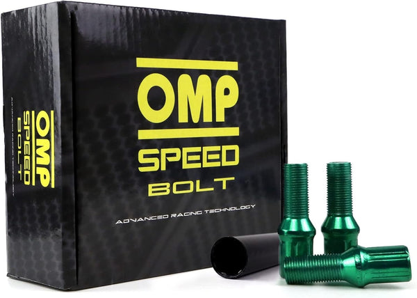 OMP SPEED Set of 20 Wheel Screws with Metric M12 x 1.5 Wrench 17/19 Long Threaded 27 mm Green and Material DIN 10.9