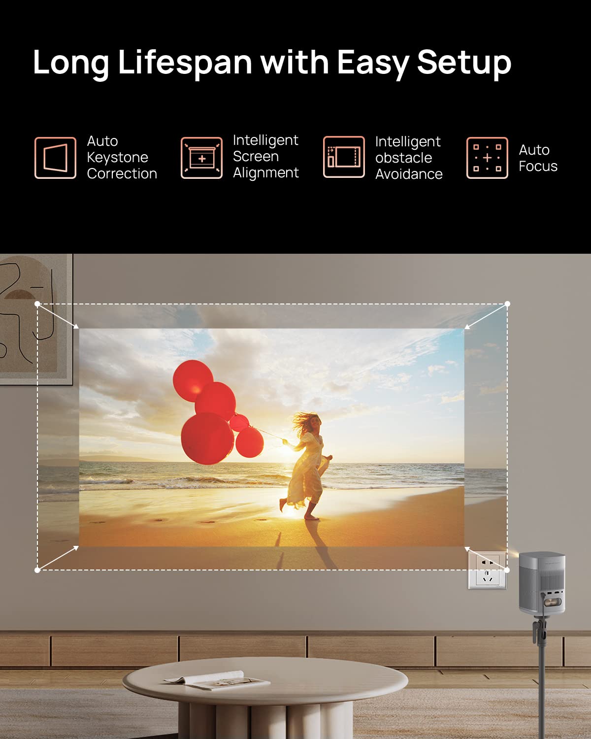 XGIMI MoGo 2 Mini Projector, 400 ISO Lumens Portable DLP Movie Projector, Smart HD, Auto Focus, Object Avoidance, Screen Adaption, with WiFi and Bluetooth, Android TV 11.0, Projector for Bedroom