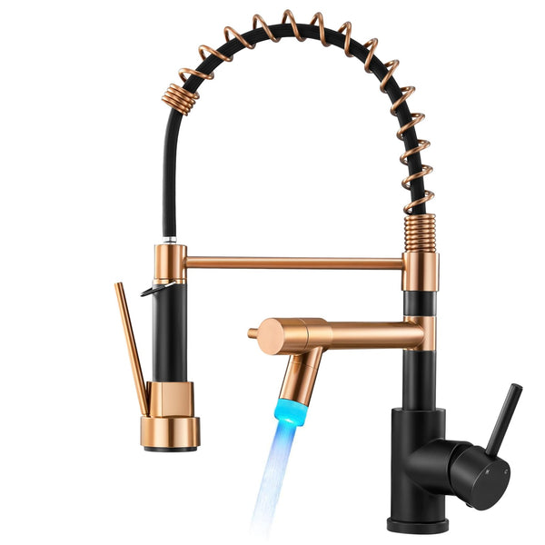 Warmiehomy 5 Modes Kitchen Taps Mixer with Pull Out Spray,High Arc 360° Swivel Dual Spout Pull Down Stainless Steel Kitchen Sink Taps,Brushed Nickel