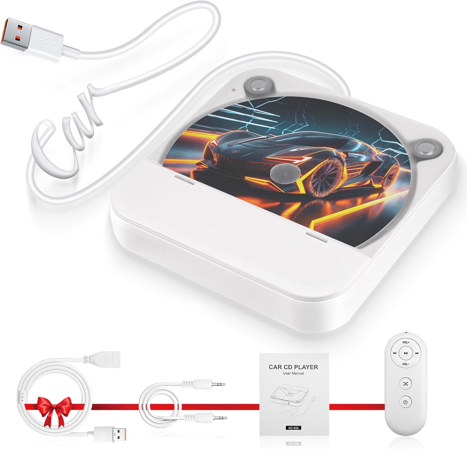 External Portable CD Player for Car, Car CD-Player USB Plug and Play, AUX Port, USB Extension Cable, Universal usb CD Car Player for Vehicle, Laptop, TV, Computer, Android 4.4 and Above Navigation