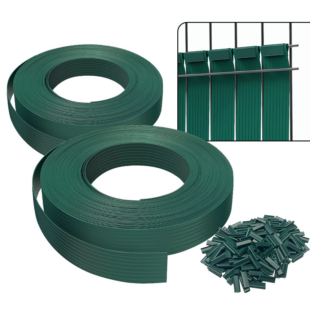 VOUNOT? PVC Privacy Strips Garden Privacy Fence Screen 150m x 4.7cm Double Rod Mats with 300 Clips for Deck, Patio, Balcony, Green