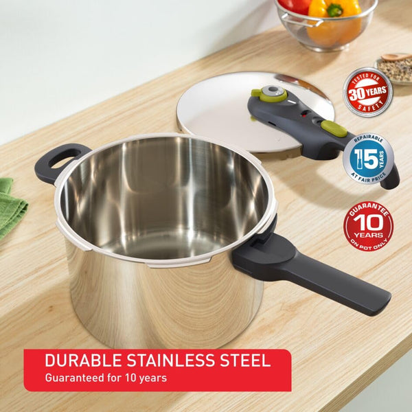 Tefal Secure 5 Neo Stainless Steel Pressure Cooker, 6L, Induction Compatible, Silver, 5 Safety Devices, Durable and Easy to Use, P2530738