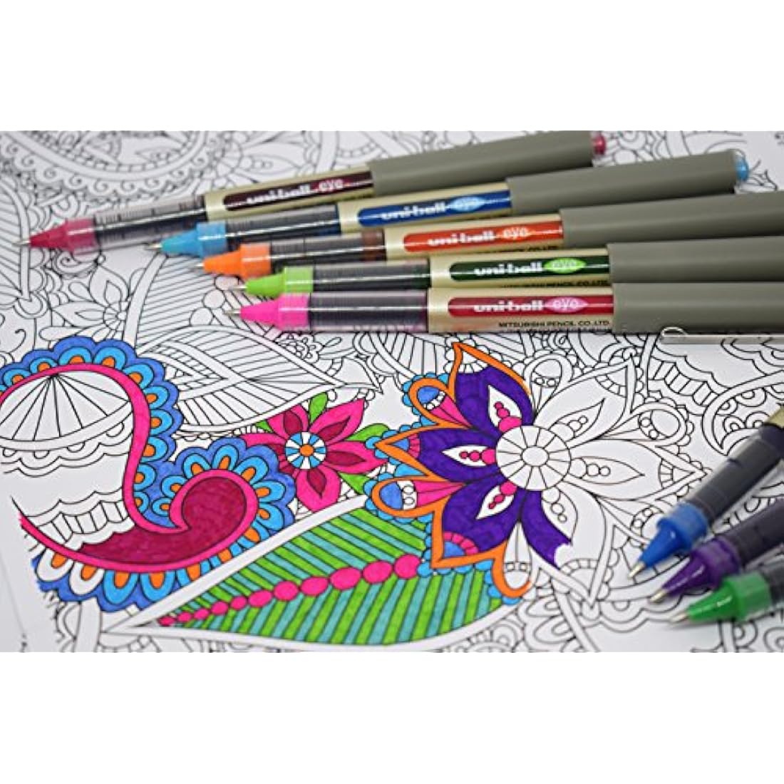 uni-ball UB-157 Eye Rollerball Pens. Premium Fine 0.7mm Ballpoint Tip for Super Smooth Handwriting, Drawing, Art, Crafts and Colouring. Fade and Water Resistant Liquid Uni Super Ink. Pack of 5 Blue