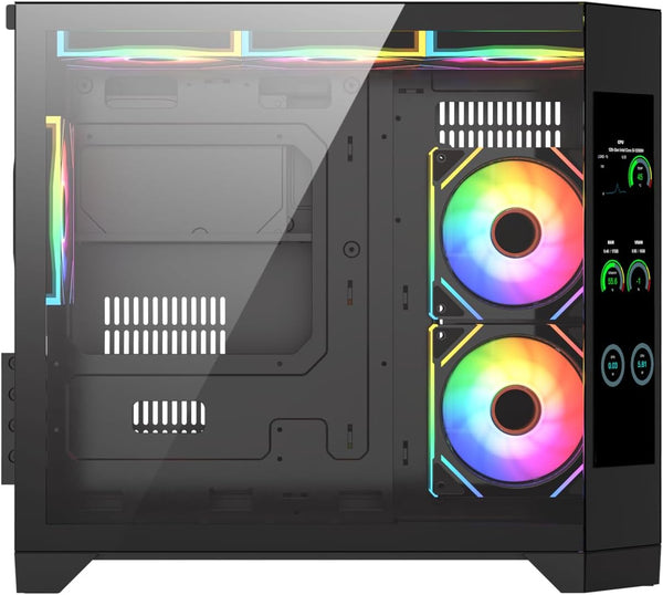 IONZ APEX Vision - PC Gaming Case, M/ATX Mini Tower, Dual Chamber with 6 ARGB PWM Fans - LCD Screen | Supports 240 mm AIO, White