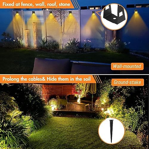 ECOWHO Garden Lights Mains BS Plug Extendable Outdoor Spotlights 21m LED Spike Uplighter Wire Metal Outside Waterproof Lighting Warm White for Path Tree(Ground Stake&Wall Mounted, DIY to 8 Spots)