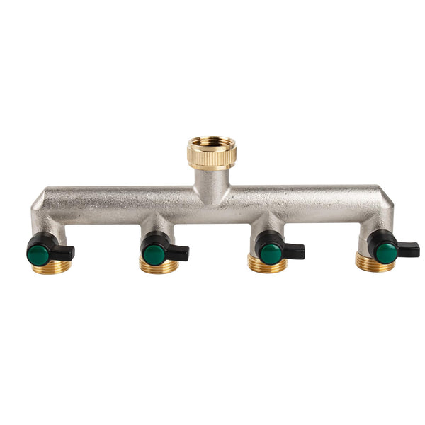 Tesmotor 4 Way Brass Tap Splitter, 3/4 Inch 4 Way Hose Tap Splitter with 4 Individual Valves for Garden Kitchen Faucet