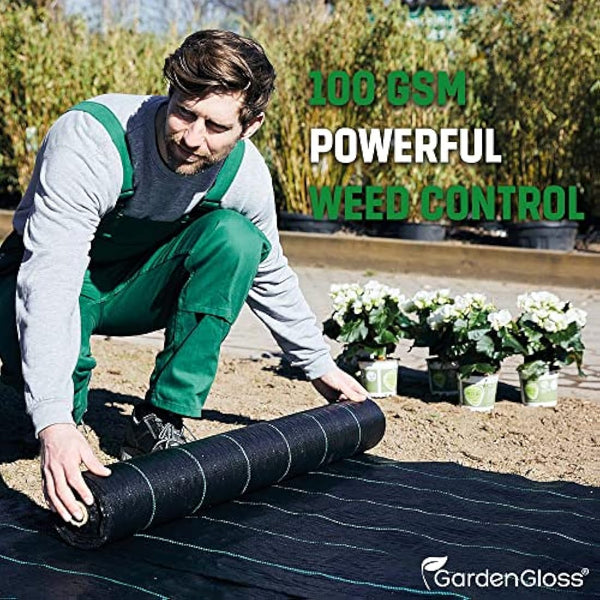 GardenGloss 20m2 Weed Control Membrane (100gsm) - Water Permeable and Tearproof Weed Barrier Fabric - Weed Control Fabric with High UV-Stabilisation (10m x 2m, folded)