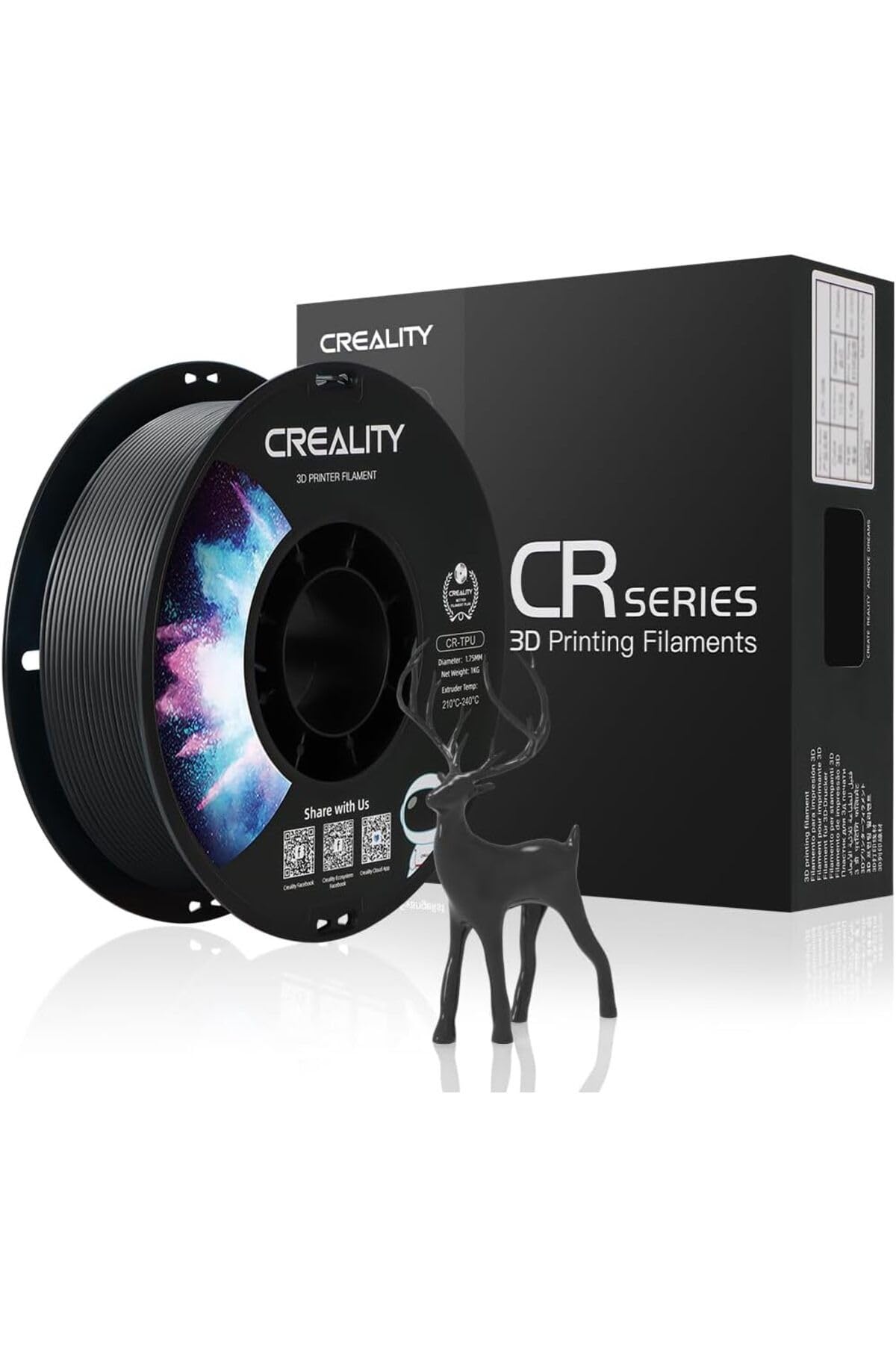 Creality CR-PETG PLA Filament 1.75mm 3D Printing Filament 4 KG, Excellent Toughness High Precision, Odorless Non-Toxic Moistureproof, 1kg(2.2lbs) Glossy for 3D Printer (Black+White+Red+Blue)*1KG