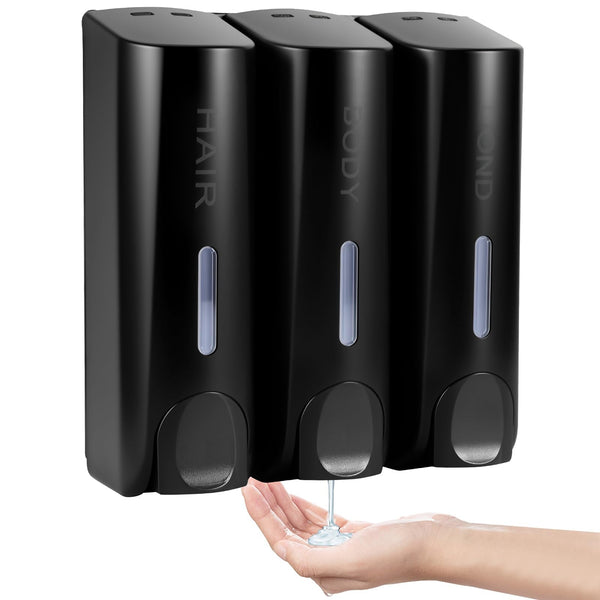 Viitech 3-Chamber Wall Mounted Soap Dispenser (350ml x3), ABS Shampoo and Conditioner Dispenser with Clear Windows, Shower Gel Dispensers for Bathroom