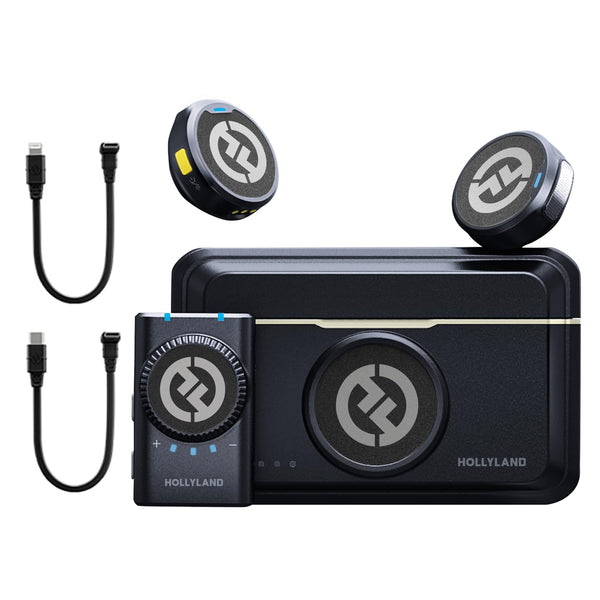 Hollyland Lark M2 Wireless Lavalier Microphone (2TX+1RX) Compatible with Camera, iPhone, Android, PC, 300m LOS Range, Hi-Fi Audio, Noise Cancelling, 40H Duration, Lapel Mic for Livestream Vlog-Black