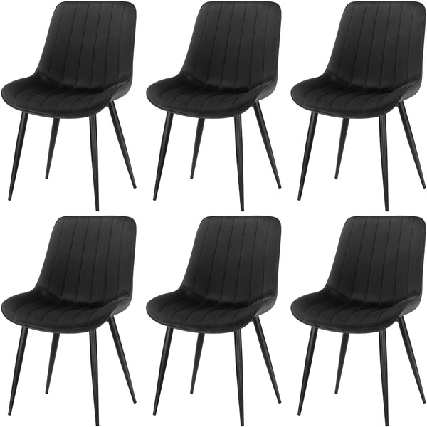 LONGTOO Set of 6 Dining Chairs with Velvet Upholstered Seat & Backrest,Stable Metal Legs,Modern Stripe Design,Champagne
