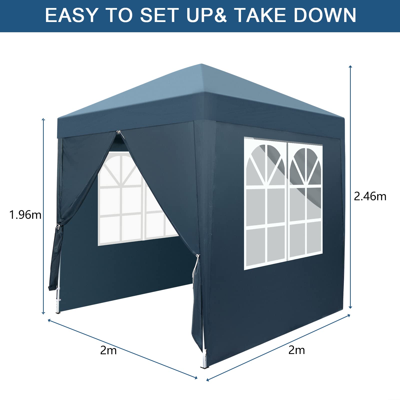 Bonnlo Pop Up Gazebo with Sides 3m x 3m, Easy Setup Instant Outdoor Canopy, Folding Garden Gazebo, Party Tent Grey