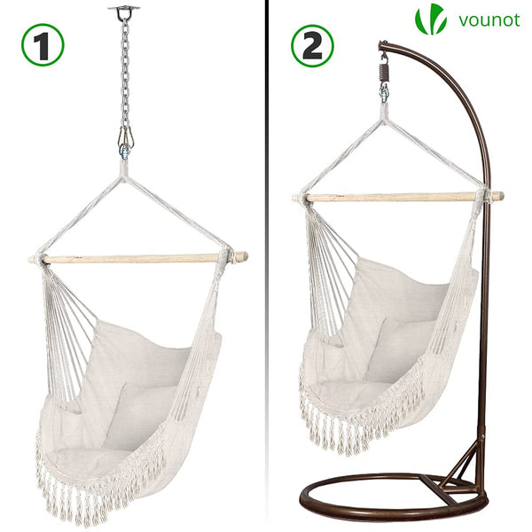 VOUNOT? Hanging Chair with Cushion, Macrame Hammock Swing Chair for Bedroom, Balcony, Patio, Garden, Indoor or Outdoor, 265LBS Capacity, Beige