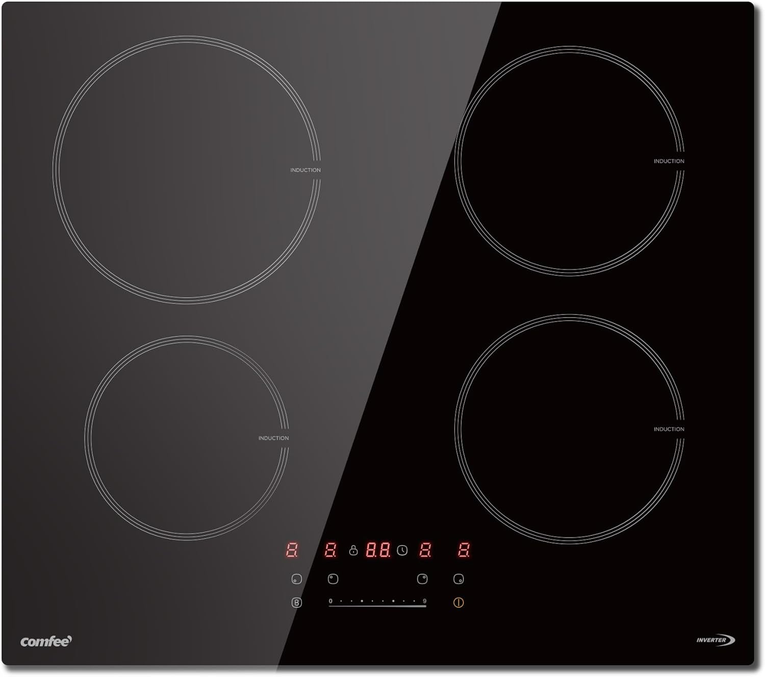COMFEE' Induction Hob 7400 WATT with 4 Zones Induction Stove with Flexible Zone Built-in induction cooktop,Wiring, Touch control, Automatic Switch-Off, Child Safety Lock, No Plug Included