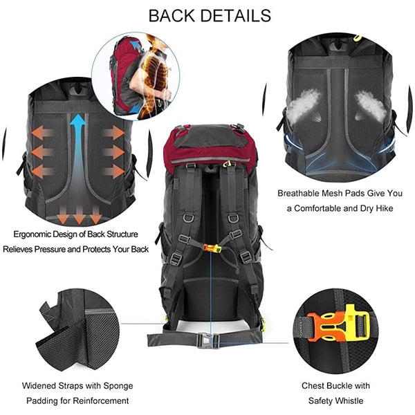NACATIN Hiking Backpack, 60L Large Rucksack for Men Women, Tear and Water-resistant Ideal for Camping Trekking Travel Outdoor