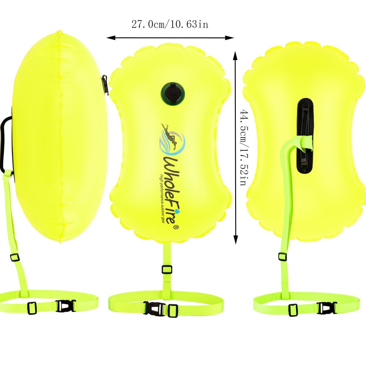 WholeFire 20L Swim Buoy Waterproof Inflatable Dry Bag Swim Safety Float for Water Sports, Open Water Swimmers, Triathletes, Kayakers and Snorkelers