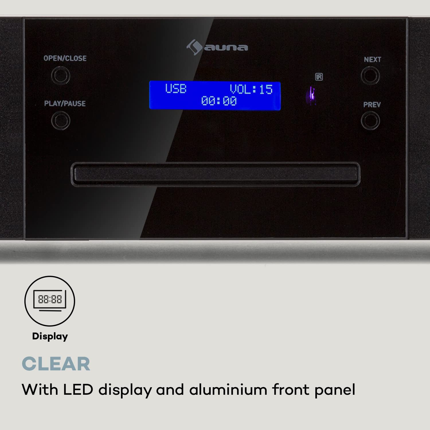 AUNA CD-1000 DG, CD Player HiFi, USB, MP3, Remote Control, CD Player with LED Display, CD Receiver Aluminium, black