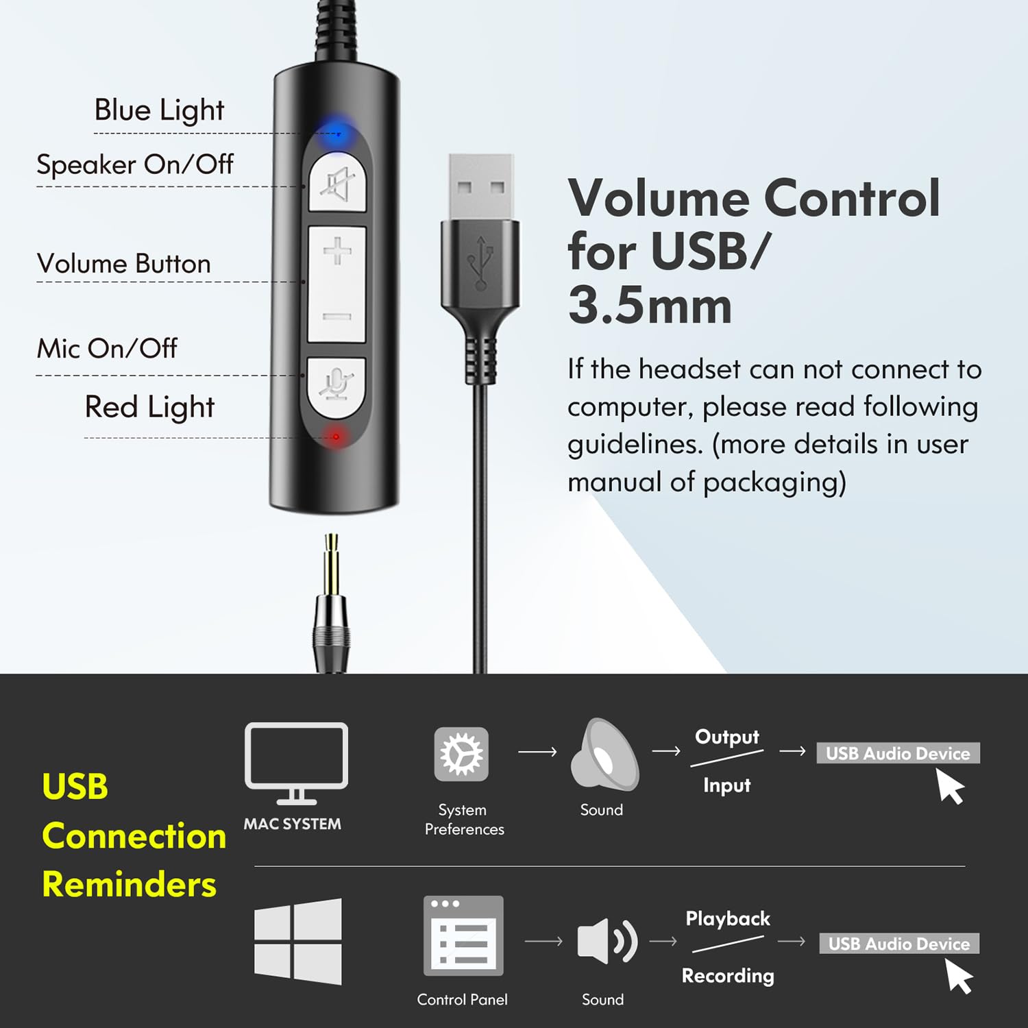 Earbay USB Headset With Microphone For Laptop, PC Headphones With Mic Noise Cancelling, Computer Headsets With In-Line Volume Control & Mute, Compatible with Ms teams, Zoom, Webex, Office, Home