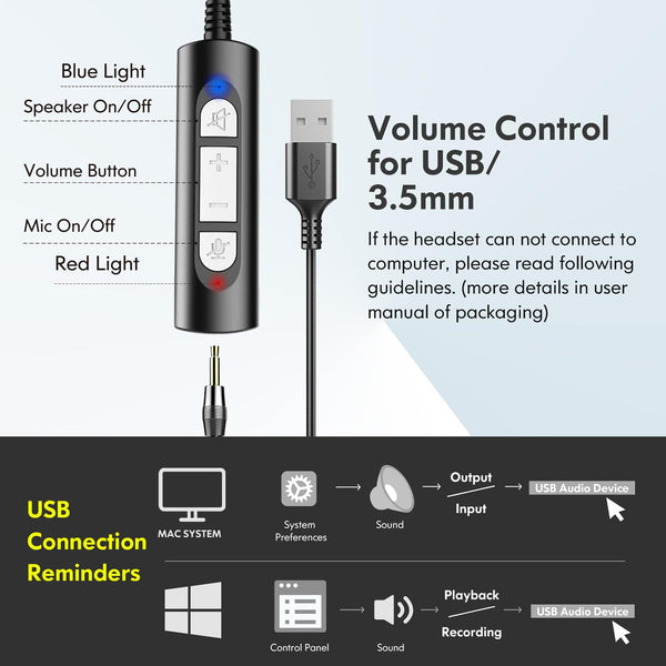 Earbay USB Headset With Microphone For Laptop, PC Headphones With Mic Noise Cancelling, Computer Headsets With In-Line Volume Control & Mute, Compatible with Ms teams, Zoom, Webex, Office, Home
