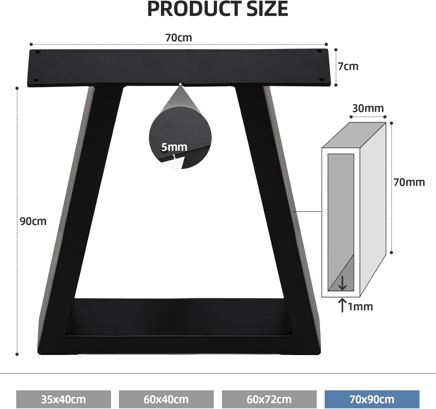 INMOZATA Table Legs Set of 2, Heavy Duty Industrial Trapezoid DIY Furniture Legs Coffee Table Legs with Screws for DIY Table Desk Breakfast Bar Stand Bench (W70cm X H90cm)
