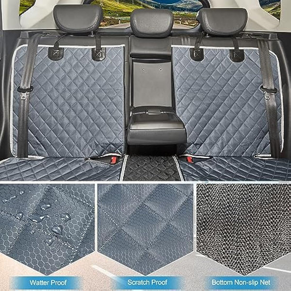 ANOSOSPECIAL Grey Dog Car Seat Cover for Back Seat,Non-Stick Fur,Pet-Friendly and Waterproof - Universal Fit Interior Protector for Auto, Van, SUV - Ideal for Kids and Pets（Large）
