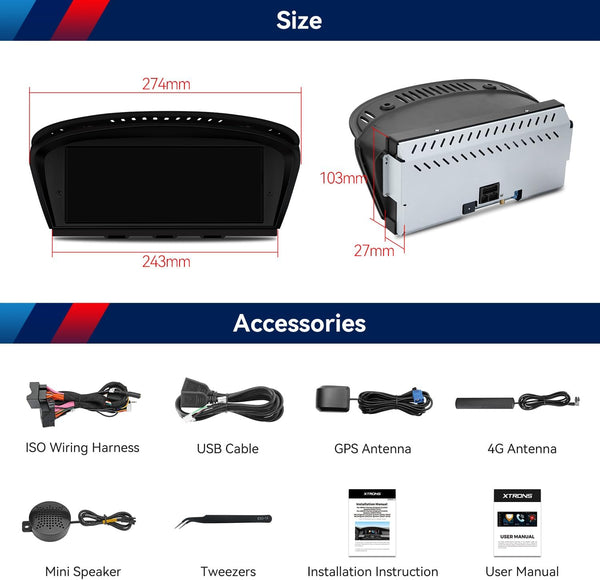 XTRONS 8.8" Car Stereo Android Octa-Core 4+64GB for BMW 3 Series E90 E91 5 Series E60 E61 (2005-2008) w CCC system Touch IPS Screen GPS navigation, w 4G LTE CarAutoPlay Android Auto Support AHD Camera