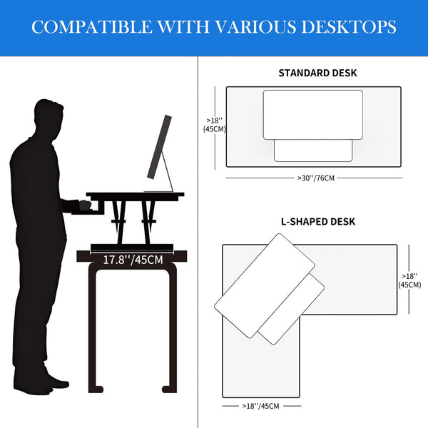 ERGOMAKER Height Adjustable Standing Desk Converter - 101cm (40 Inch) Wide Platform Tabletop Workstation - Quick Sit to Stand Desk Riser for Dual Monitors White