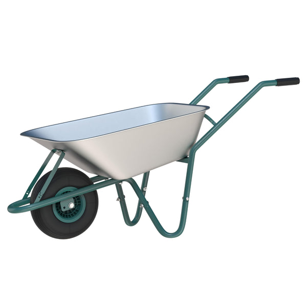 65L Wheelbarrow Home Garden, Heavy Duty Cart Galvanised Wheel Barrow with Pneumatic Tyre 100KG Load-Bear, Strong Large Transport Trolley Handcart, Suitable for Garden Work