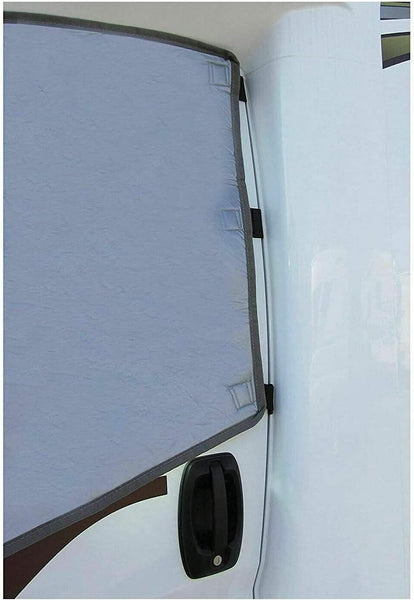 External Zip Turn Down Silver Thermal Screen Cover for Fiat Ducato Peugeot Boxer Citroen Relay X250/290 from 2006-2025 Campervan Motorhome Cab Insulation Blind
